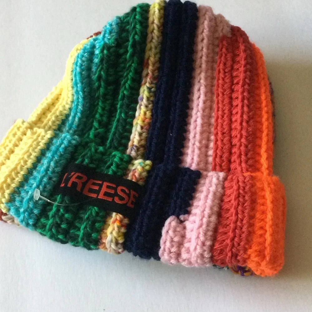 L’REESE HANDMADE MIXED CROCHET BEANIE MULTI COLOR UNISEX OS NWOT